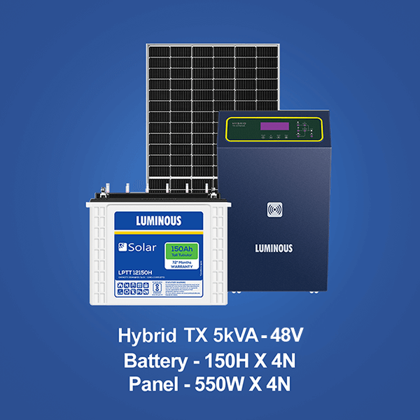 Solar Hybrid Combo | Hybrid Inverter TX 5 KVA, Solar Battery 150 Ah, Solar Panel 550 W | Luminous