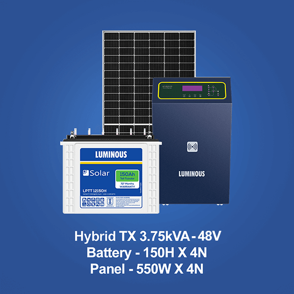 Solar Hybrid Combo | Hybrid Inverter TX 3.75 KVA, Solar Battery 150 Ah (4 Nos.), Solar Panel 550 W (4 Nos.)