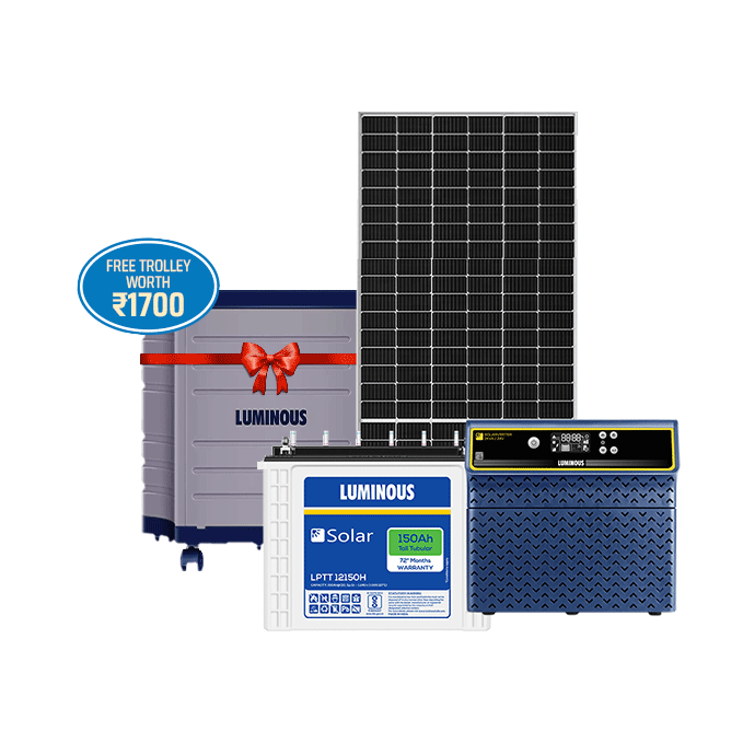 Solar Off Grid Combo | Solarverter Pro 2 kva, Solar Battery 150 Ah (2 Nos.), Solar Panel 550 W (4 Nos.) | Luminous